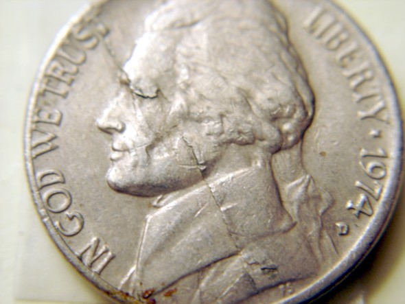 1974-D-Jefferson-Nickel---Peeling--Lamination?
